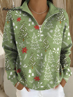 Women's Christmas Tree Pattern Art Print Buttoned Cardigan Sweater