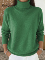 Women's Solid Color Casual Knit Turtleneck Pullover Sweater