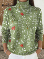 Women's Christmas Tree Pattern Art Print Buttoned Cardigan Sweater