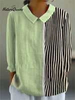 Women's Vintage Abstract Geometry ArtPrint Casual Cotton And Linen 3/4 Sleeve Shirt