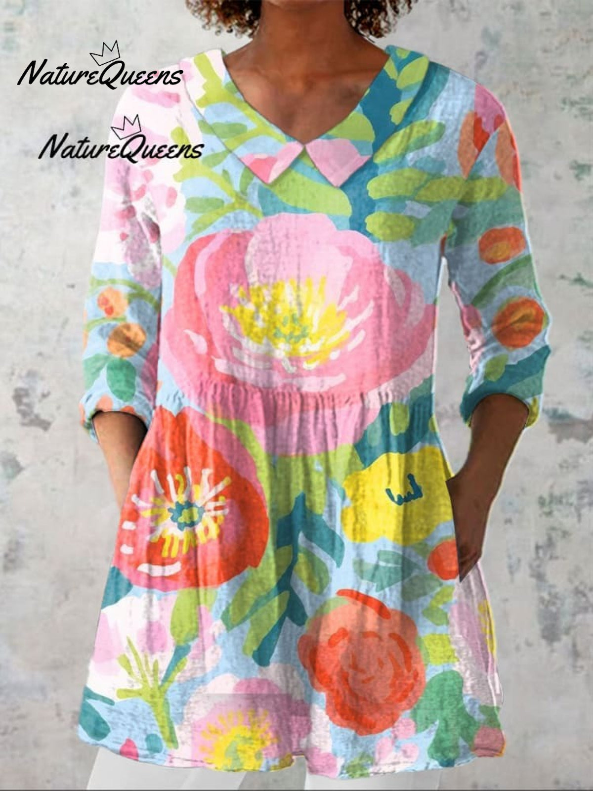 Women'sFloral Art Print Casual Linen V-neck Shirt