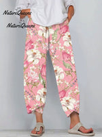 Women'sVintage Floral Art Print Casual Linen V-neck Shirt