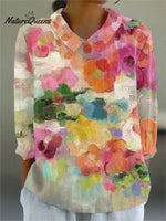Women'sFloral Art Print Casual Cotton And Linen 3/4 Sleeve Shirt