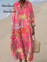 Women'sVintage Flowers Art Print Casual Linen V-neck Shirt