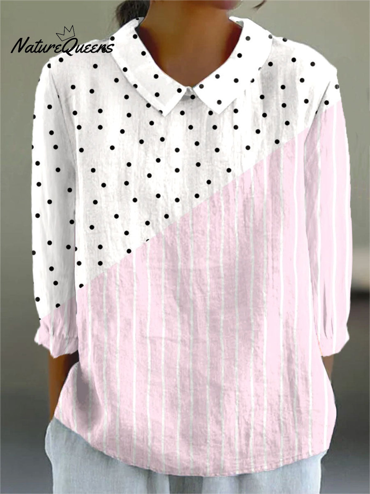 Women's Vintage Abstract Geometric Art Print Casual Cotton And Linen 3/4 Sleeve Shirt