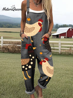 Women'sFunny Chick Art Print Casual 100% Cotton Wide Leg Jumpsuit