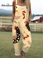 Women'sFunny Chick Art Print Casual 100% Cotton Wide Leg Jumpsuit