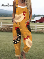 Women'sFunny Chick Art Print Casual 100% Cotton Wide Leg Jumpsuit