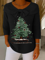 Vintage Christmas Tree Art Print Buttoned Cardigan Sweater