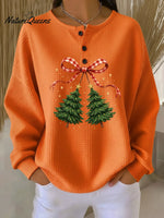 Women's Vintage Christmas Tree Art Print Casual Cotton Shirt