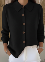 Peter Flip Soft Wool Collar Button-Down Cardigan Sweater Top