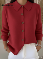 Peter Flip Soft Wool Collar Button-Down Cardigan Sweater Top