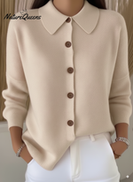 Peter Flip Soft Wool Collar Button-Down Cardigan Sweater Top