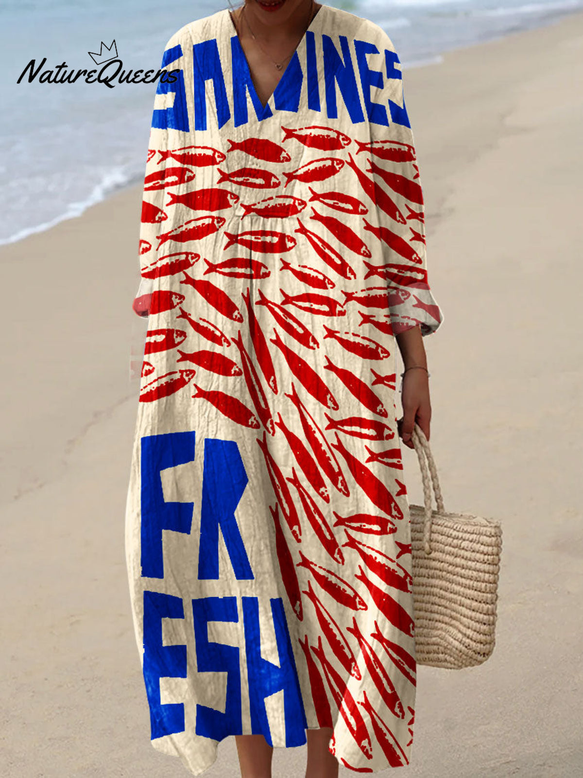 Women's Vintage Fish Sardines Art Print Dress