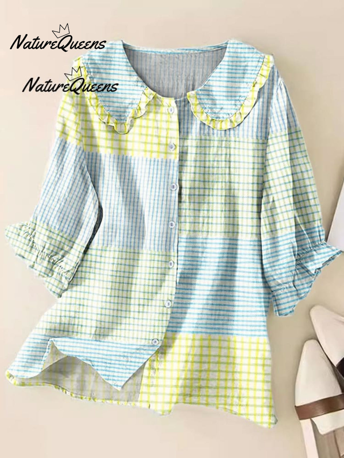 Women's Vintage Abstract Geometry Art Print Casual Linen V-neck Shirt