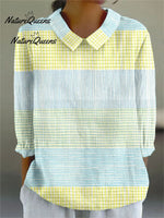 Women's Vintage Abstract Geometry Art Print Casual Linen V-neck Shirt