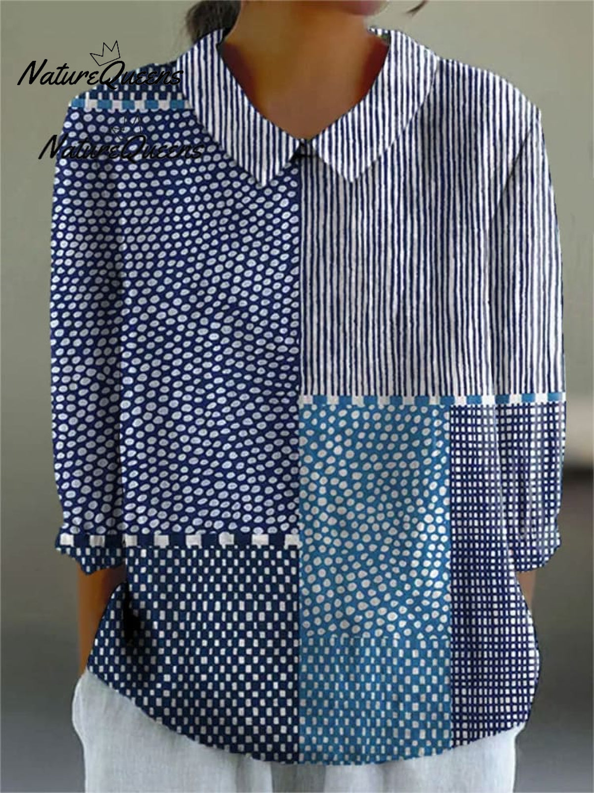 Women's Retro Polka Dot Art Print Casual Cotton And Linen Shirt