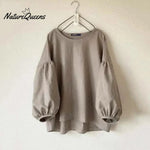 Women's casual round neck long sleeve loose retro shirt