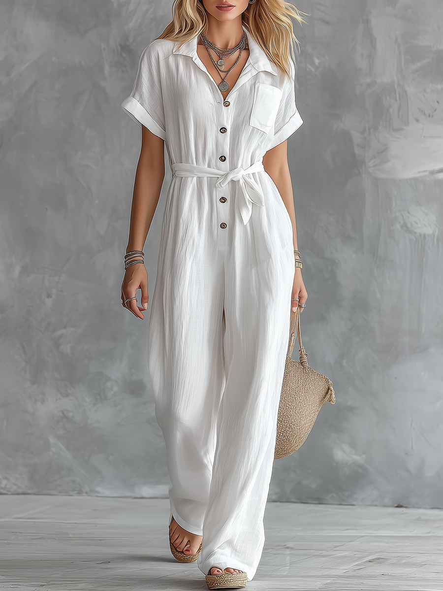 Stylish Casual Vacation V-neck Short Sleeve Jumpsuit