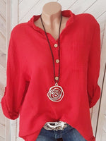 Daily V Neck Buttons Long Sleeve Solid Blouses