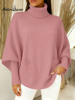 Women's fashionable casual solid-color high-neck sweater