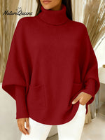 Women's fashionable casual solid-color high-neck sweater