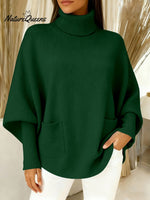 Women's fashionable casual solid-color high-neck sweater