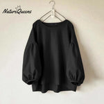 Women's casual round neck long sleeve loose retro shirt