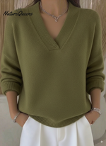 Women's Casual Solid Color V-neck Sweater Top