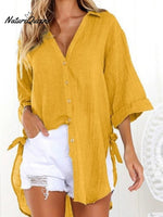 Ladies Cotton Linen Irregular Casual Shirt