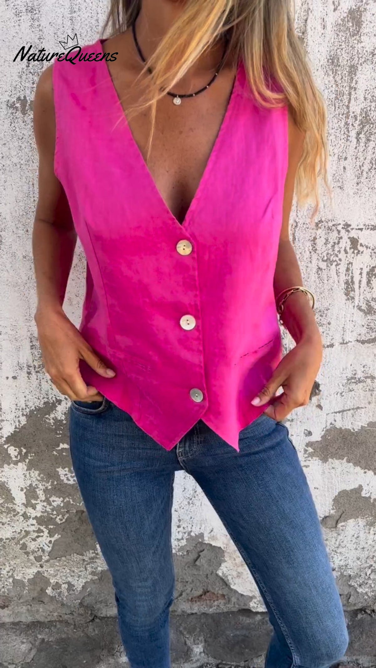 V-Neck Cotton And Linen Vest