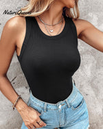 Round Neck Ribbed Tank Top With Bra Pads