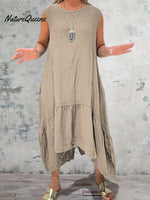 Women's Round Neck Solid Pocket Sleeveless Linen Dress
