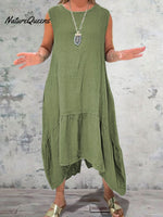 Women's Round Neck Solid Pocket Sleeveless Linen Dress