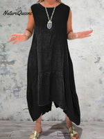 Women's Round Neck Solid Pocket Sleeveless Linen Dress