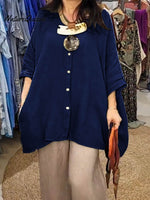 Women's Solid Color Shirt Collar Batwing Sleeves Loose Casual Pockets Linen Shirt