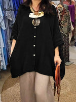 Women's Solid Color Shirt Collar Batwing Sleeves Loose Casual Pockets Linen Shirt