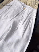 🔥Limited time promotion Women's Solid Color Pleated Drawstring Casual Cotton and Linen Wide Leg Pants