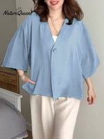 Women'sSolid Color V-Neck 3/4 Sleeve Loose Casual Cardigan