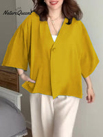 Women'sSolid Color V-Neck 3/4 Sleeve Loose Casual Cardigan