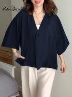 Women'sSolid Color V-Neck 3/4 Sleeve Loose Casual Cardigan