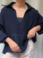 Women's Solid Color V-Neck Long Sleeve Loose Linen Top