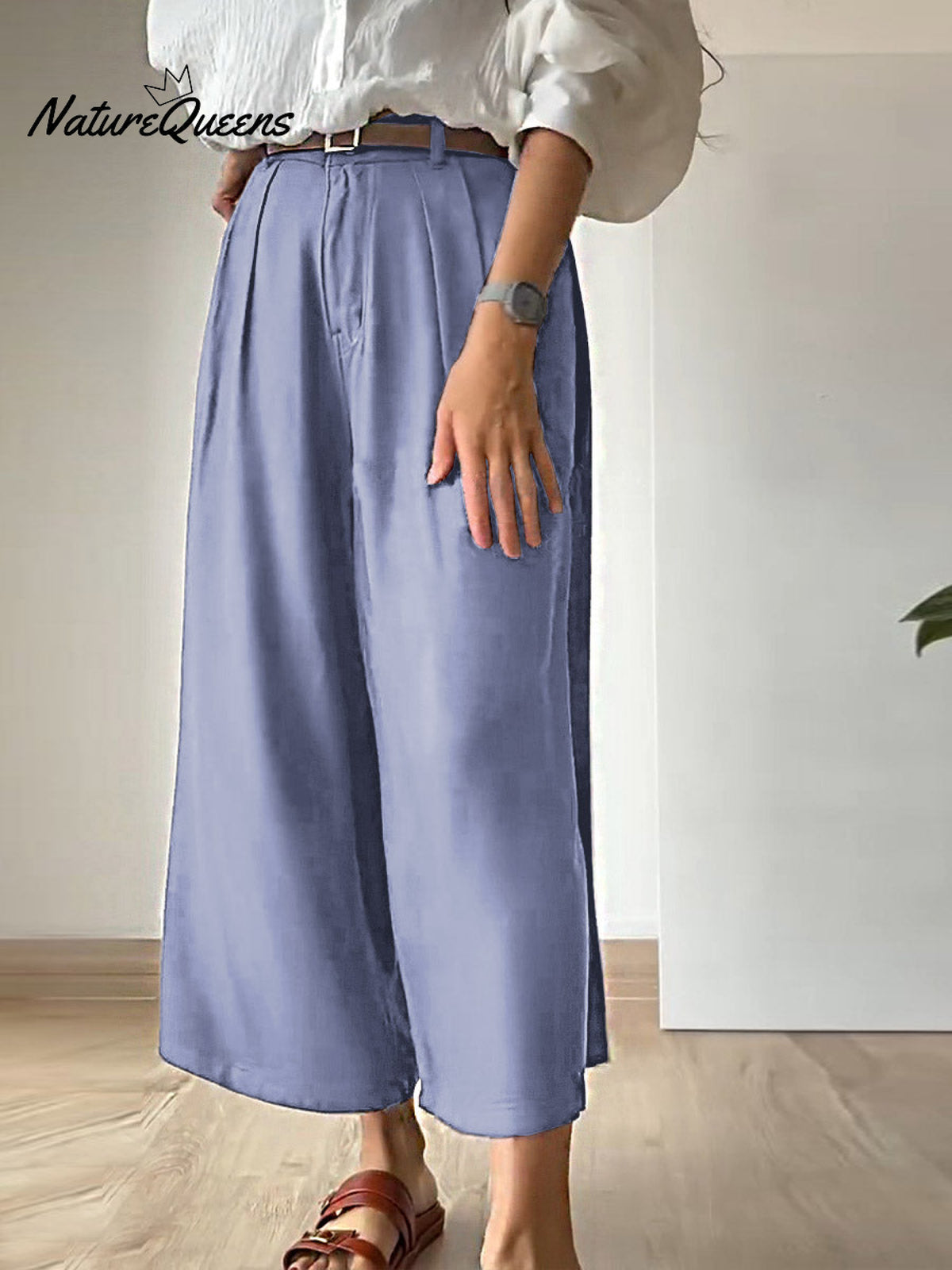 Women Solid Color Casual Linen Cropped Wide Leg Pants
