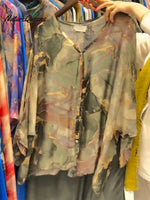 Women's Abstract Print V-Neck 3/4 Sleeve Casual Loose Cardigan Top Elastic Waist Solid Color Wide-Leg Pants Set