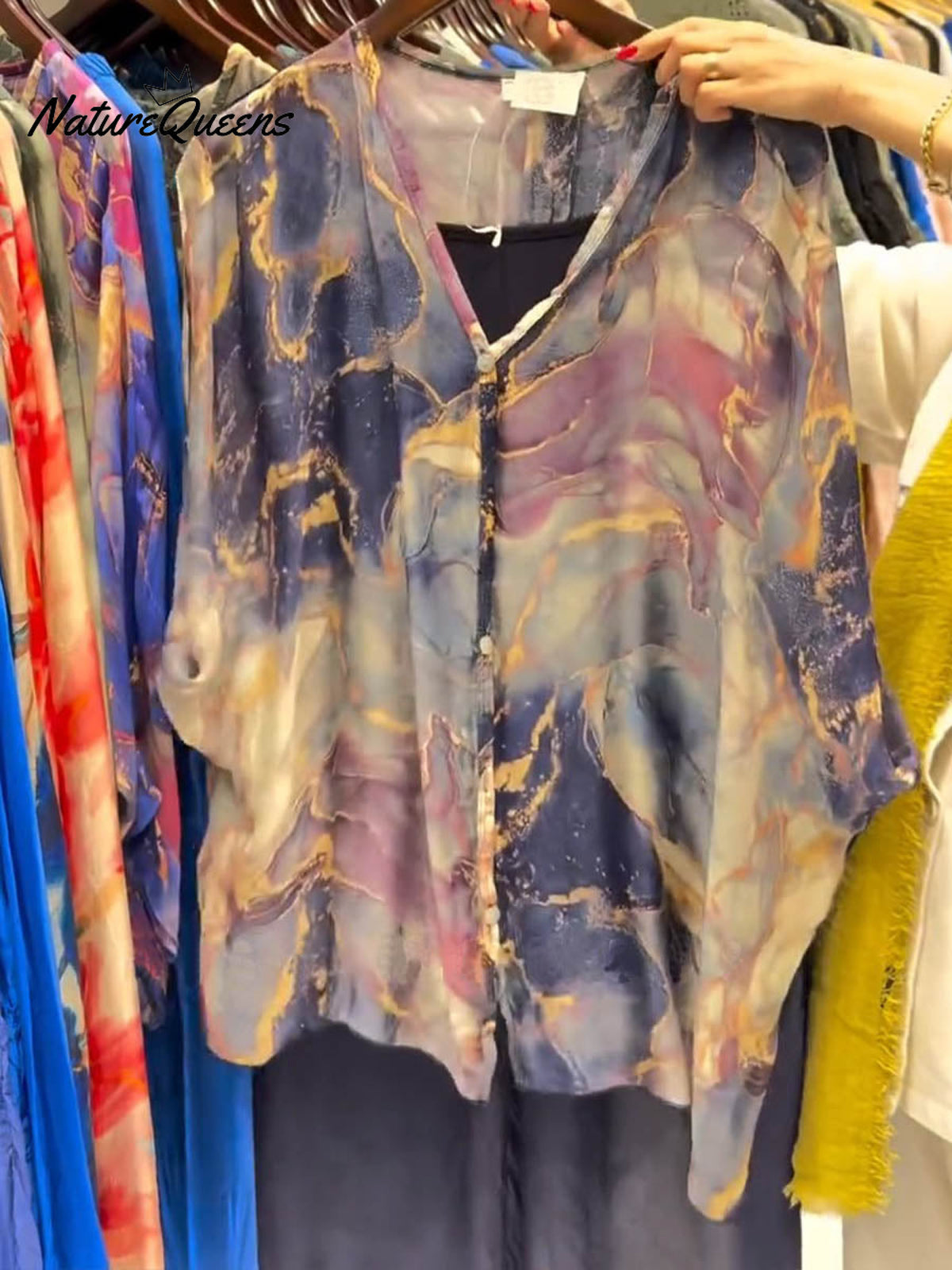 Women's Abstract Print V-Neck 3/4 Sleeve Casual Loose Cardigan Top Elastic Waist Solid Color Wide-Leg Pants Set