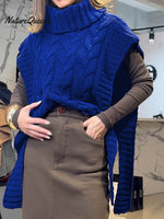 Women's Solid Color Turtleneck Short Sleeve Casual Lace-Up Sweater