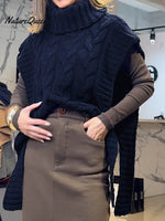 Women's Solid Color Turtleneck Short Sleeve Casual Lace-Up Sweater