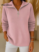 Women's Solid Color Lapel Long Sleeve Casual Pullover Sweater