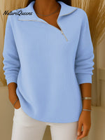 Women's Solid Color Lapel Long Sleeve Casual Sweater