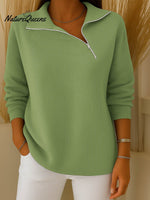 Women's Solid Color Lapel Long Sleeve Casual Sweater